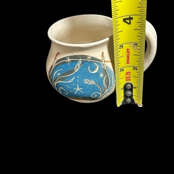 2 Vintage Moon & Star Art Pottery Hand Thrown Painted Incised Artist Signed Mugs - Picture 11 of 13